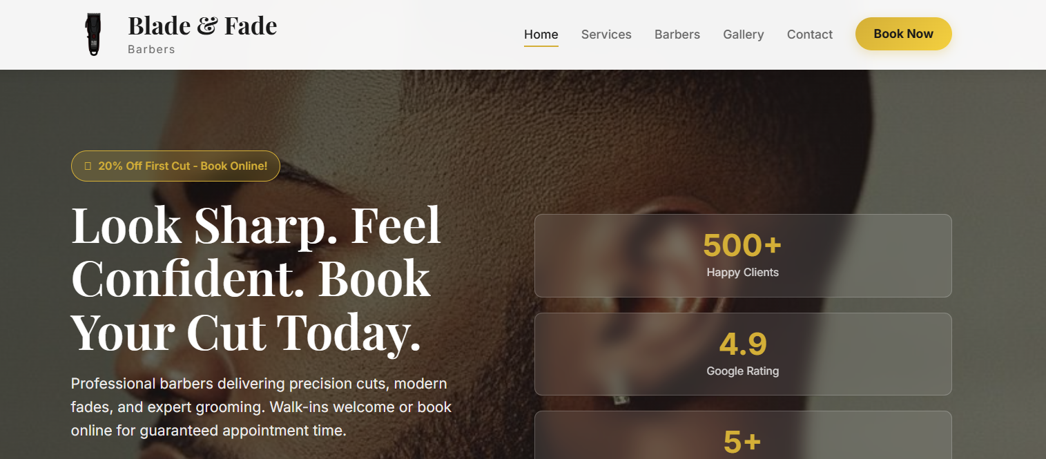 Blade & Fade Barbershop Website Preview